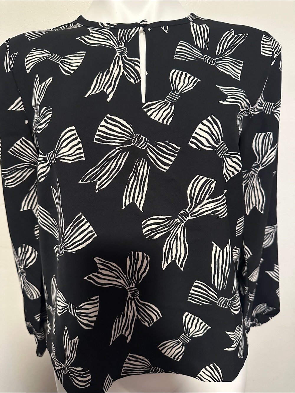 LOFT Black Blouse with White Bow Print